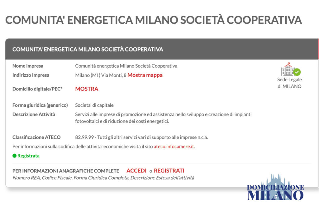 Grafica di esempio su cooperativa domiciliata a Milano in BC